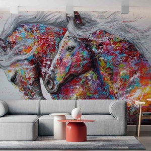 Abstract Wall Poster, Modern Paper Art, Animal Wall Poster, Colorful Horses Wall Painting, Wallpaper Peel And Stick, Horse Wallpaper,