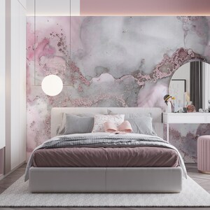 Vinyl Wallpaper, Pink Wallpaper, Digital Paper, Wall Mural Wallpaper, Modern Wall Print, Pink And Gray Marble Wall Mural, Marble Wallpaper, image 2