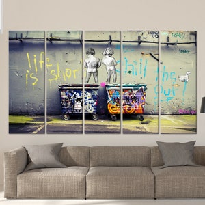 Banksy Graffiti Art: Life Is Short, Tempered Glass Wall Decor SET OF 5 CANVAS