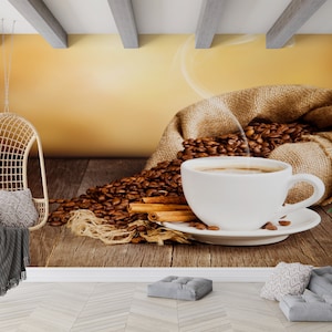 Coffee Lover Wall Decor, Gift For House, Wallpaper Mural, Modern Mural, Custom Wall Paper, Coffee Kitchen Wall Paper, Coffee Wall Paper,
