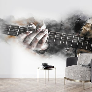 Guitar Wallpaper, Wall Art, 3D Paper Wall Art, Gift For Him, Wall Paper, Watercolor Wall Paper, Music Room Wall Decals, Accent Wall,
