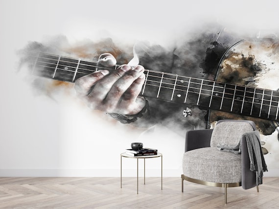 Guitar Watercolor Wallpaper: 3D Paper Wall Art, Music Room Decals