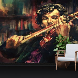 Music Wall Decor, Male Violinist Painting Wall Decor, Music Wall Print, Violin Wall Mural, Wallpaper Peel And Stick, Wallpaper By The Yard,