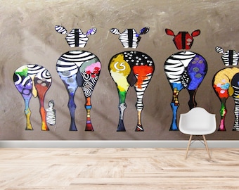 Banksy Zebra Graffiti Wallpaper: Animal Mural, Peel and Stick