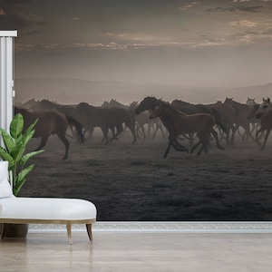 Horse Wallpaper, 3D Papercraft, 3D Wall Mural, 3D Paper Art, Gift For The Home, Wild Horses Wall Painting, Wildlife Landscape Wall Decor