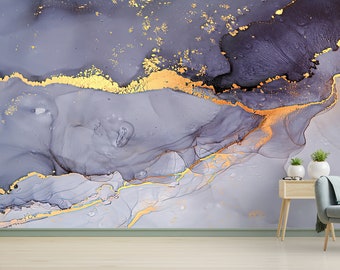 Purple and Gold Marble Vinyl Wallpaper: Modern Wall Decal