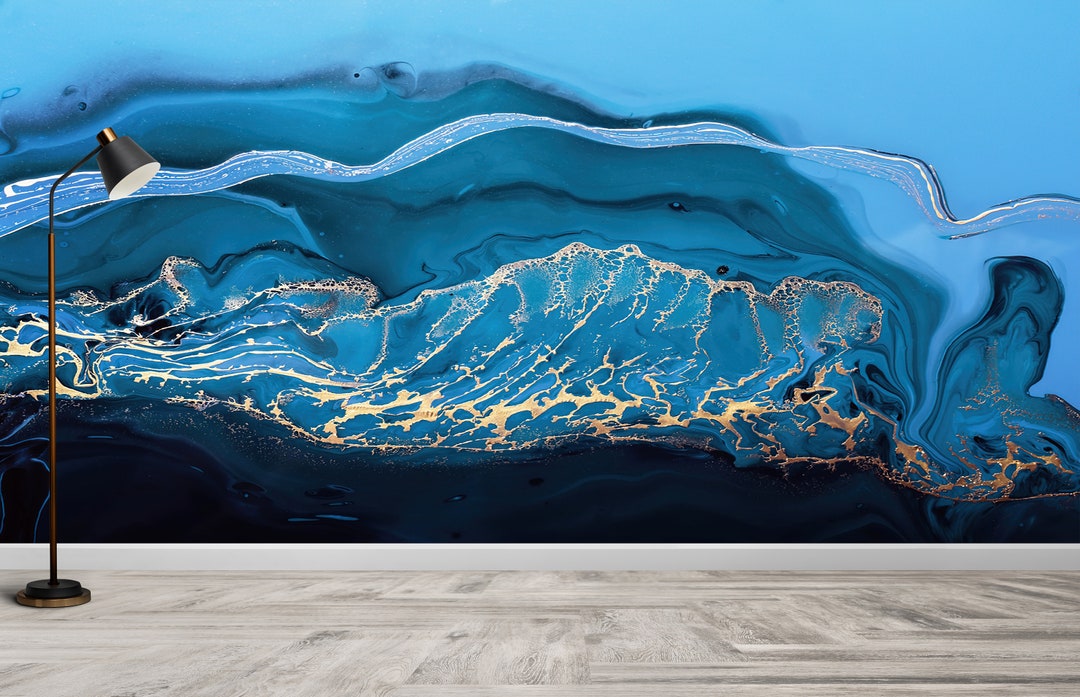 Blue and Gold Marble Wallpaper: Modern Wall Decor - Etsy