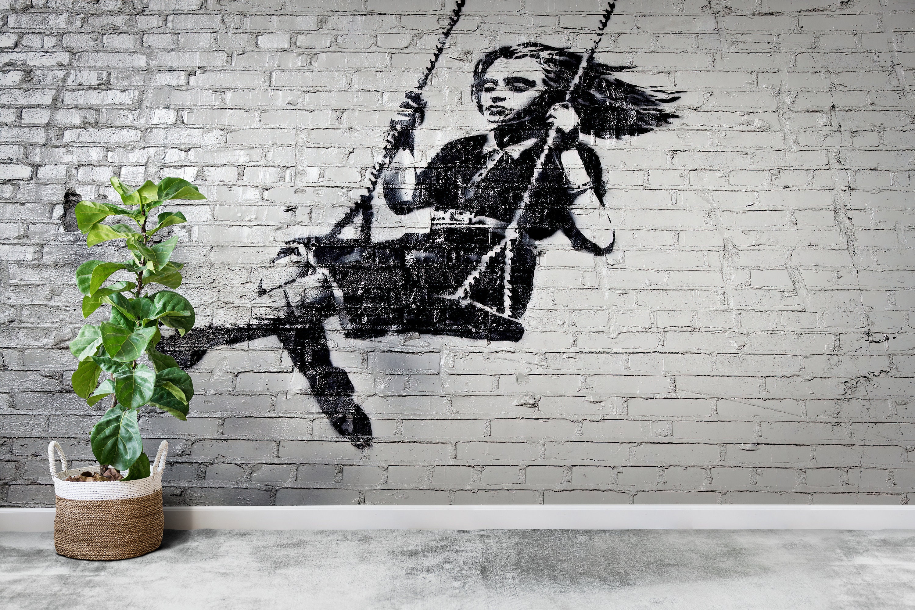 Banksy Girl on Swing Wallpaper: Graffiti Art Wall Decor - Etsy