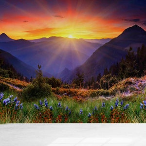 Sunrise View Wall Paper, Spring View Wall Paper, Wall Print, 3D Origami, Landscape Wall Mural, Stylish Wallpaper, Wall Mural, Textured Paper