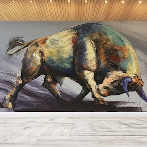 Stylish 3D Wallpaper, Accent Wall, Contact Paper, Gift Wallpaper, Bull Paper Craft, Bull Lover Gift Wall Painting, Animal Wall Decor,