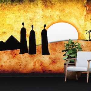 Custom Wall Paper, Decals For Walls, Wallpaper Border, Housewarming Gift, African Landscape Mural, Sunset Mural, African Wall Decor,