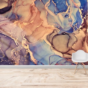 3D Origami, Contact Paper, Vinyl Wallpaper, Gift For Her, Brown And Blue Marble Wall Poster, Luxury Marble Wall Painting, Wallpaper Art,