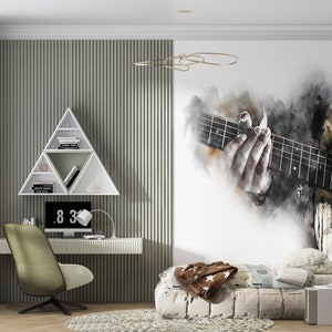 Guitar Watercolor Wallpaper: 3D Paper Wall Art, Music Room Decals image 4