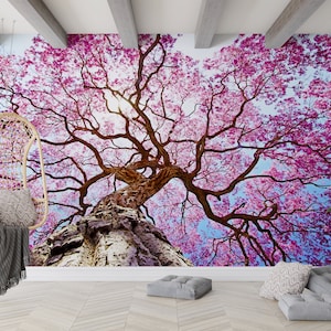 3D Paper Wall Art, Removable Wall Decor, Modern Wallpaper, Gift For The Home, Tree Wall Mural, Leaves Wallpaper, Floral Wall Print,