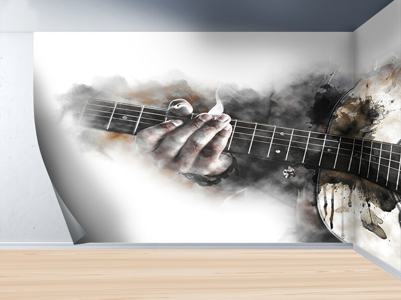 Guitar Watercolor Wallpaper: 3D Paper Wall Art, Music Room Decals image 7