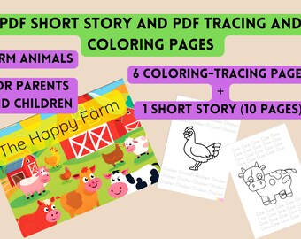 Farm Animals Short Story Book PDF, Tracing and Coloring Papers, Farm Animals PDF Book for Children, Tracing Activity for Children
