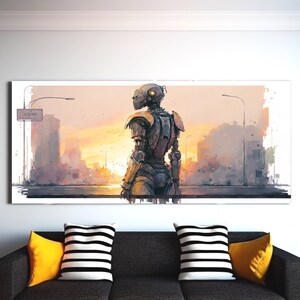 Robot in Town 4 - Pencil and Watercolor Style | AI generated printable Art | Instant Download