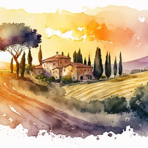 Mediterranean Landscape #2 - Tuscany - Watercolor |AI generated printable Art | Instant Download