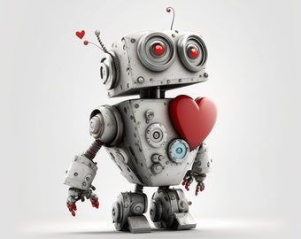 Robot in Love #5 - Arte imprimible generado por IA / Descarga instantánea