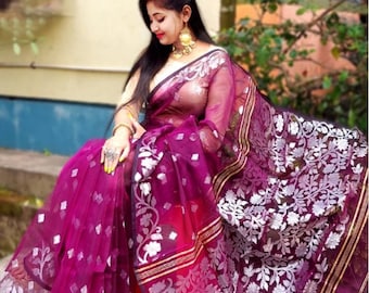 Handmade Jamdani  Sari with BP for Women// Traditional Jamdani Customize Saree// All Colours