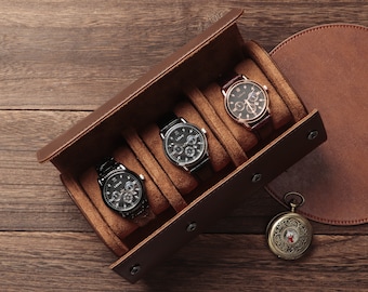 Customized watch roll travel box - Dust and drop resistant - personalized leather organizer, Perfect gift for travelers