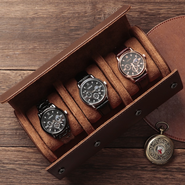 Customized watch roll travel box - Dust and drop resistant - personalized leather organizer, Perfect gift for travelers