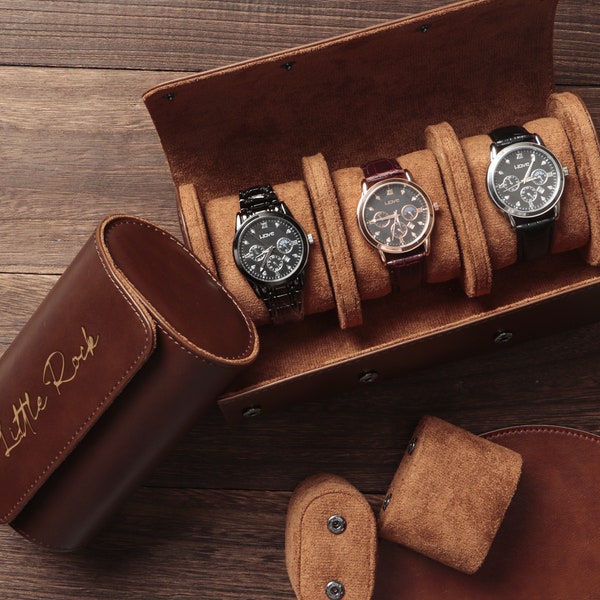 Organiseur en cuir personnalisé, Boîte de rangement pour rouleaux de montres, Résistant à la poussière et aux chutes, Cadeau parfait pour les collectionneurs, Pour protéger votre collection