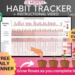 THAT GIRL Habit Tracker | Editable 12 Month Habit Tracker Spreadsheet | Digital Habit Tracker Google Sheets Template | ADHD habit tracker