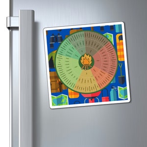 Magnet Emotion Feelings Wheel with Campfire Center Camp Theme Magnet in Three Sizes