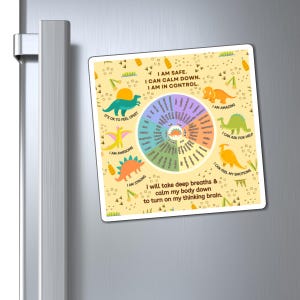 Magnet Emotion Feeling Wheel Affirmation Dinosaur Calm Down Magnet in Three Sizes