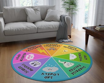 Rug Round Little Ones Moody Weather Emotion Feelings Wheel  on Round Rug Carpet