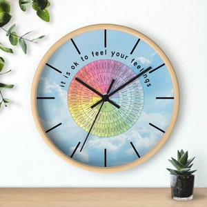 Feelings Wheel Clock: Mental Health Emotion Chart, Blue Sky Decor