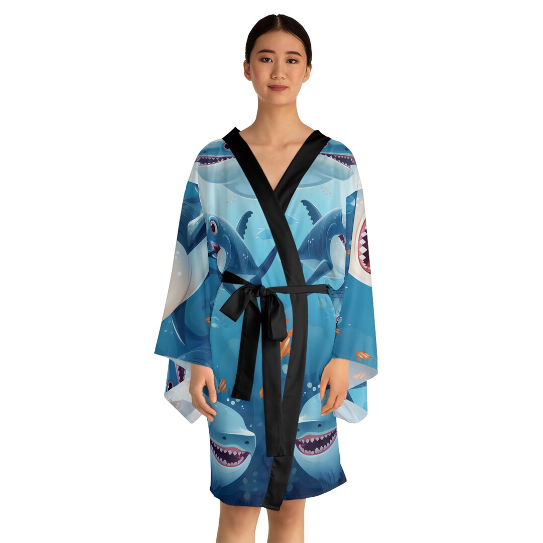 Shark Robe Robe Self Care Long Sleeve Friendly Cartoon Shark Kimono Robe Robe - Etsy