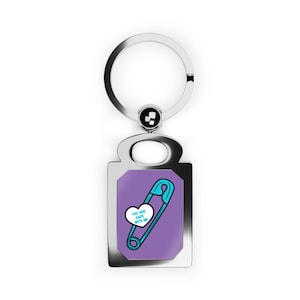 You are Safe with Me with a turquoise Safety Pin Heart Design Keyring