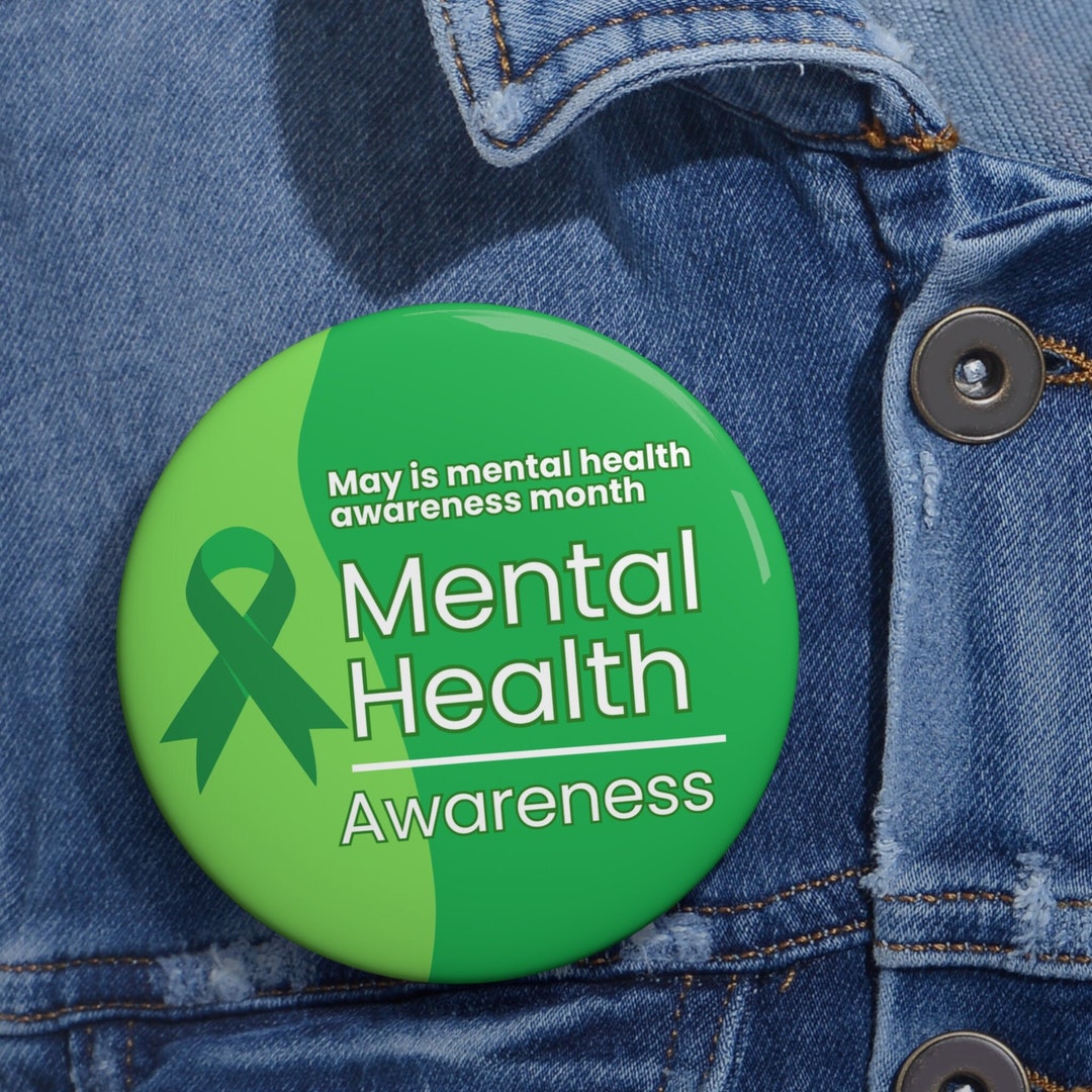 Button May is Mental Health Awareness Month Green Ribbon Pin in 3 Sizes ...