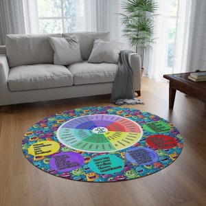 Emotion Wheel Round Rug: Monster Dance Party, Feelings Education Carpet
