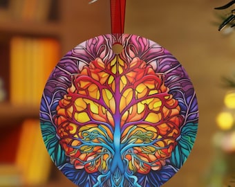 Adorno metálico con forma de cerebro que imita vidrieras