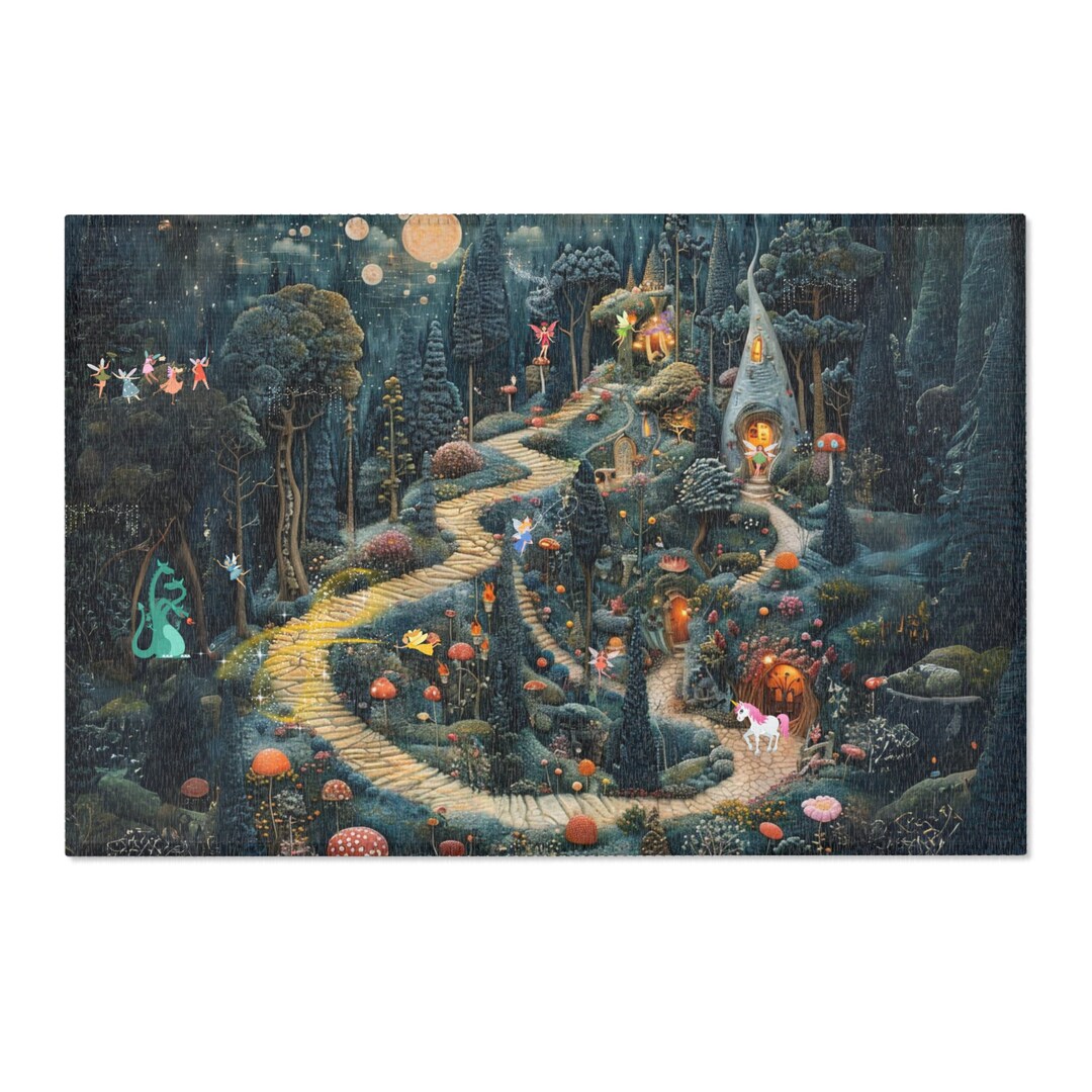 Kids Play Rug Fantasy Rug Fairy Woodland Village Let's Pretend Play Nursery Playroom ...