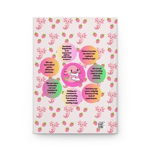 Carnet de notes rose You Are Enough Axolotl Motif fraise Régulation des émotions Dos imprimé Carnet cartonné de 150 pages