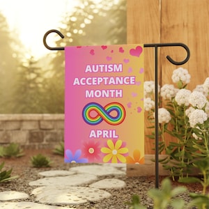 Autism Acceptance Month Infinity Flag Garden & House Banner | Pink Flowers Hearts