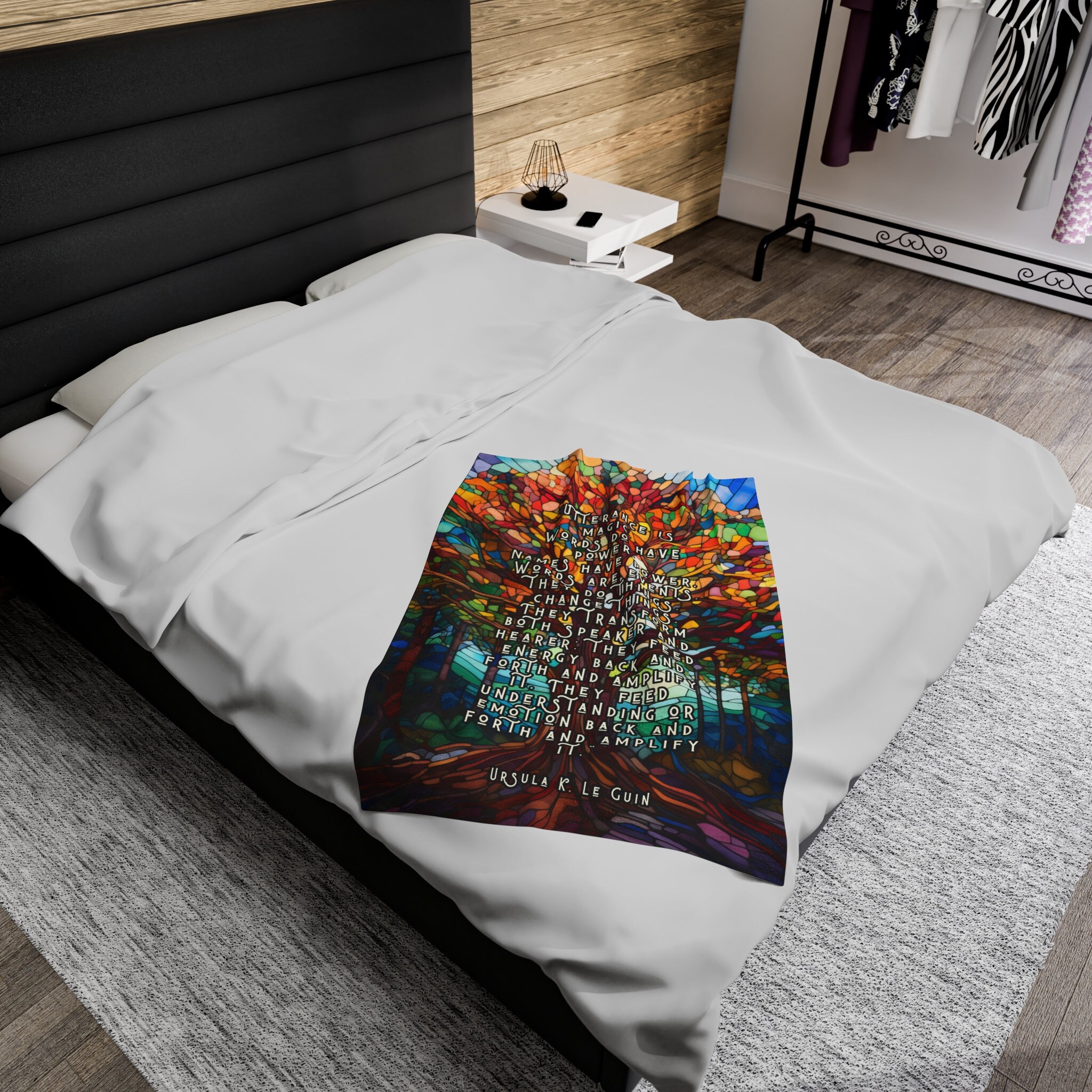 Blanket Utterance is Magic Ursula Le Guin Cream Quote with Black Outline Velveteen Plush Blanket