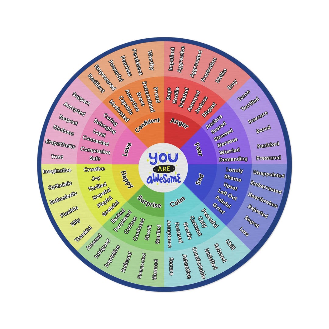 Emotions Mat Rug You Are Awesome Emotions Wheel Round Rug | Blue Youth Classroom Mat - Etsy
