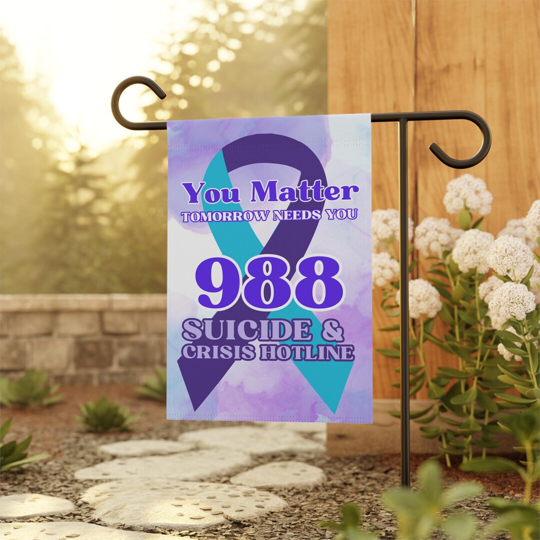 988 Suicide Prevention Garden Flag: Teal Purple Mental Health Awareness ...