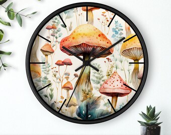 Horloge murale champignons naturels