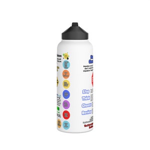 Water Bottle Coping Choices on One Side and Impulse Control on Second Side White Water Bottle, Standard Lid (12oz, 18oz, 32oz)