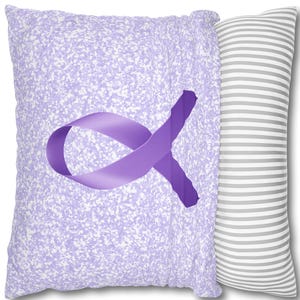 Pillow CASE Only Purple Alzheimer&#39;s, DV, Lupus and PC Ribbon on Lavender Sparkle Side 1 & Side 2 Square Polyester Case Only in Four Sizes