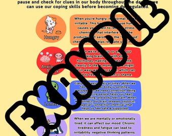 May include: A poster with the text "H.A.L.T.S." and the word "HALTS" in red stop signs. The poster explains how being Hungry, Angry, Lonely, Tired, or Sick/Stressed can affect well-being. Includes illustrations and text.