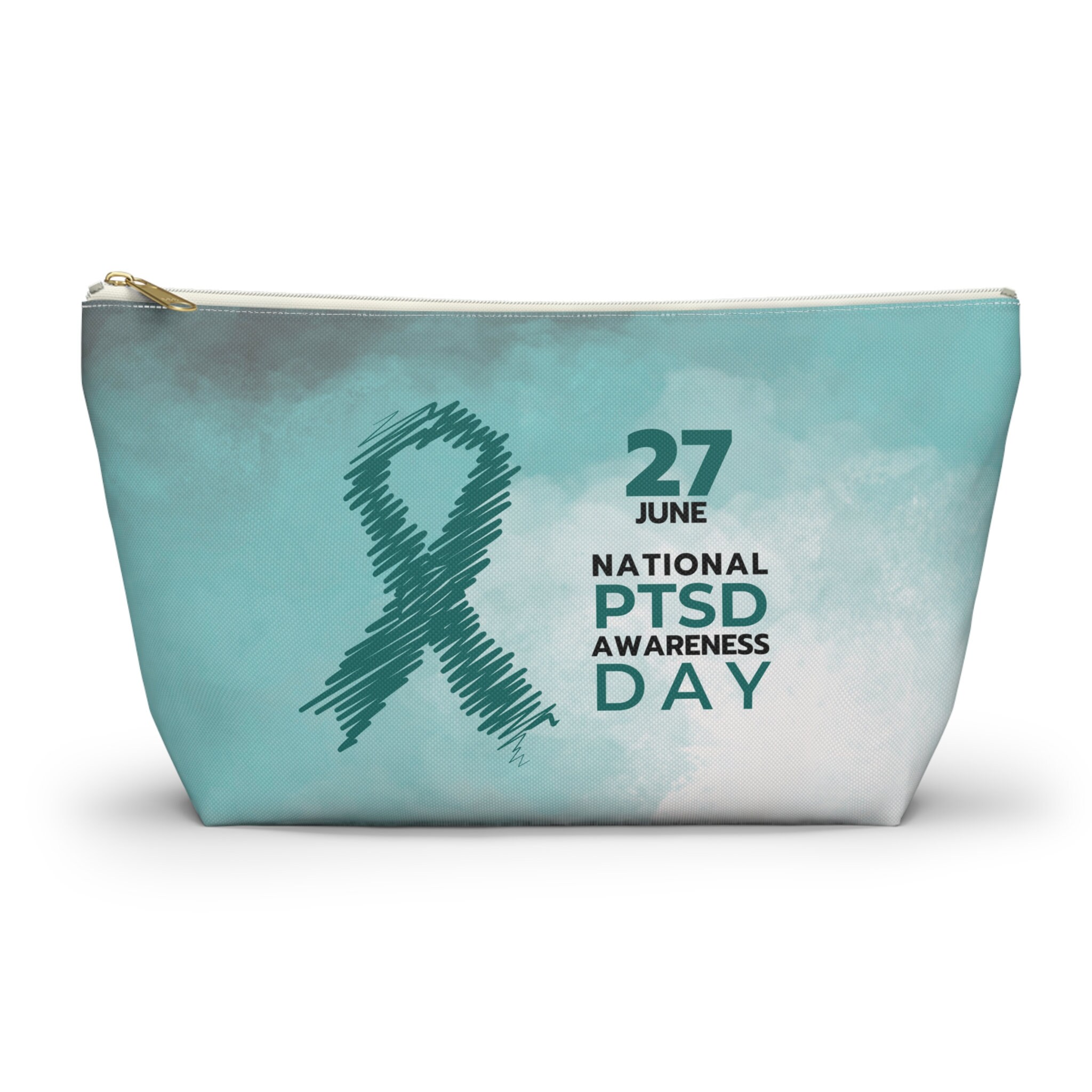 Awareness Pouch PTSD Awareness Day June 27 Side One No Time Stamp on Trauma Quote Side Two Pouch w T-bottom