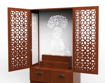 Handmade Customized Wooden Cabinet Desginer Mandir With LED / Mandir For Home & Office / Temple For Home / Pooja Ghar /Storage