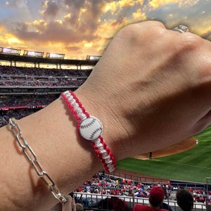 Baseball Themed Bracelet Stack - Sports Jewelry, Baseball Silver Bead Charm Handmade Braided Bracelet Stack FREE Shipping